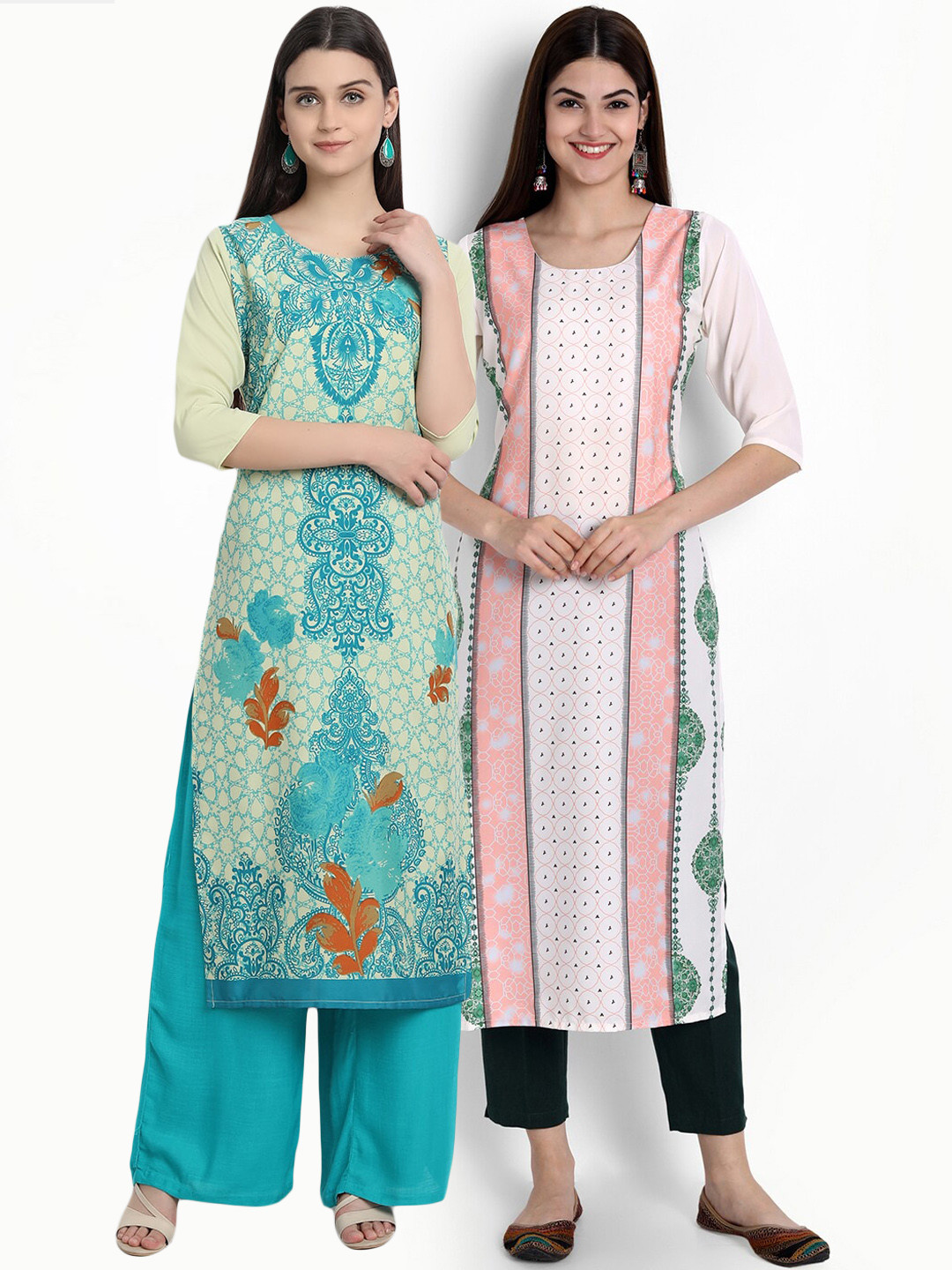 

Ethnic basket Women Pack of 2 Floral Printed Crepe Kurta, Green