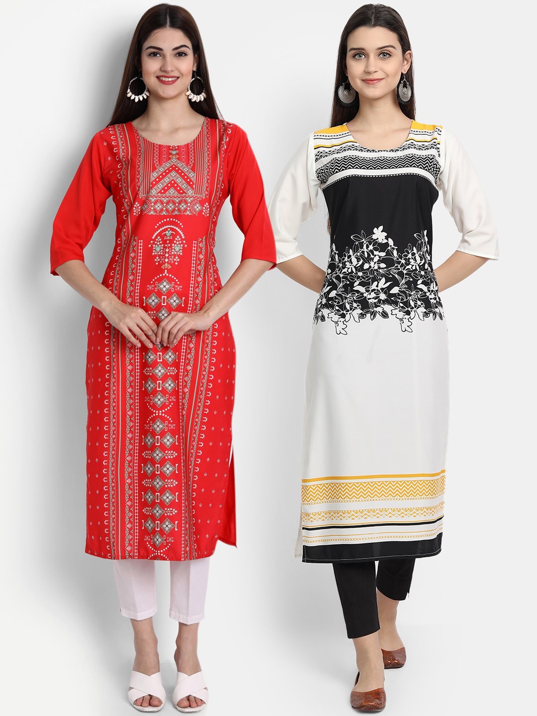 

Ethnic basket Women Pack of 2 Multicoloured Floral Printed Crepe Kurta, Multi