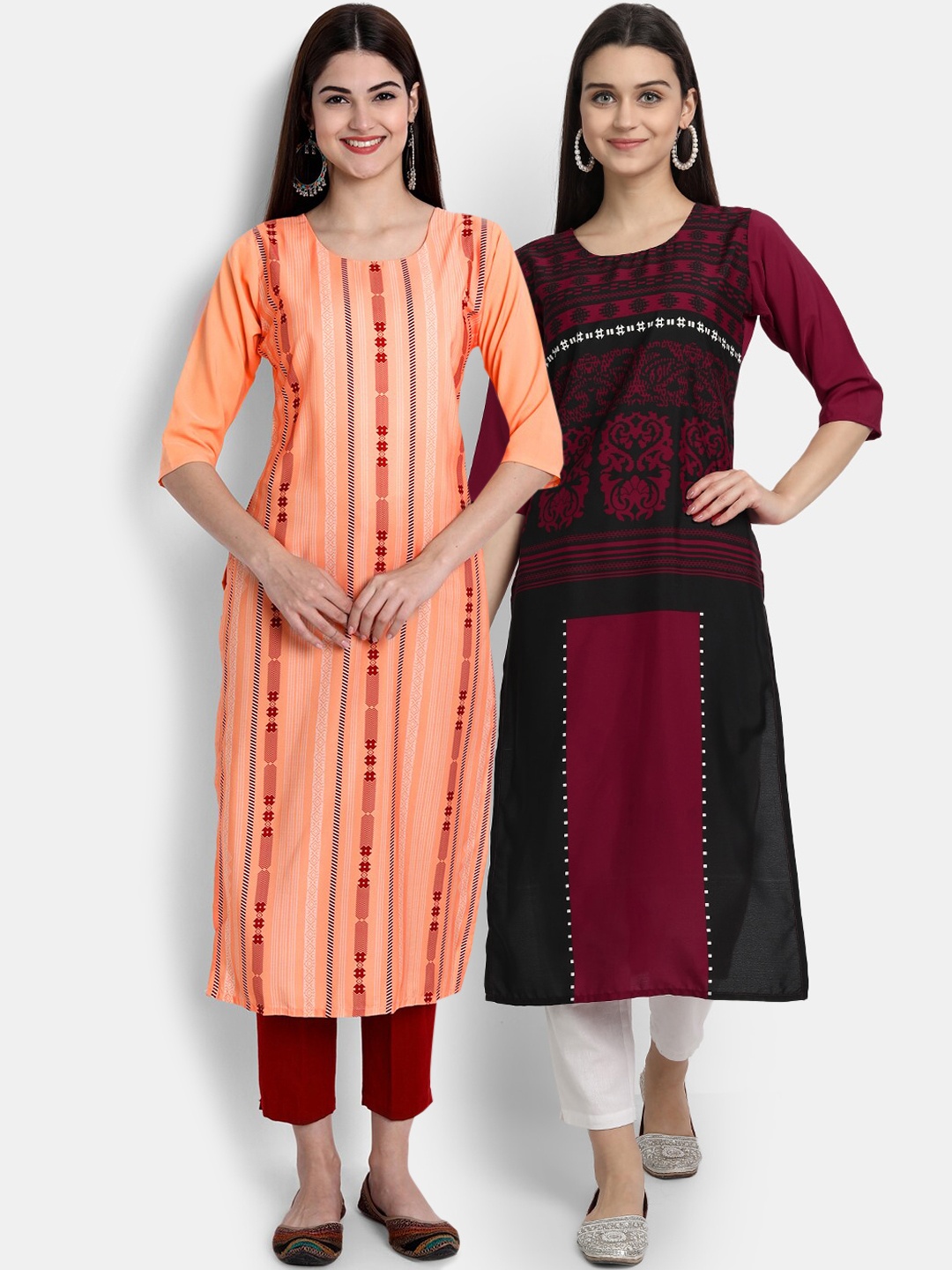 

Ethnic basket Women Pack Of 2 Straight Kurtas, Peach