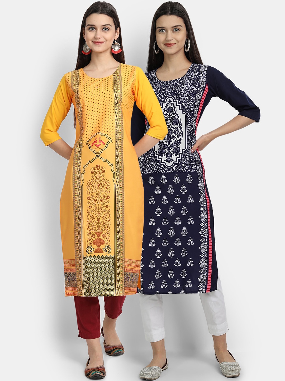 

Ethnic basket Women Pack Of 2 Straight Kurtas, Yellow