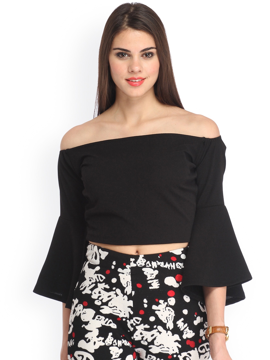 

Cation Black Off-Shoulder Crop Top