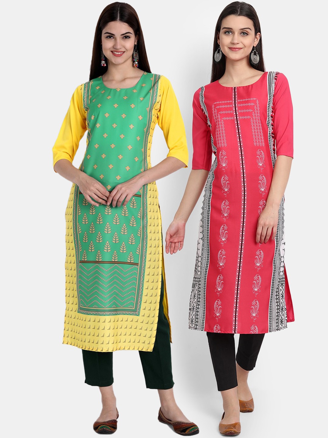 

Ethnic basket Women Pack of 2 Printed Crepe Kurta, Green