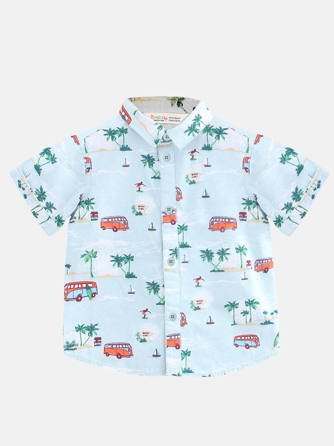 

Beebay Boys Green Printed Cotton Casual Shirt