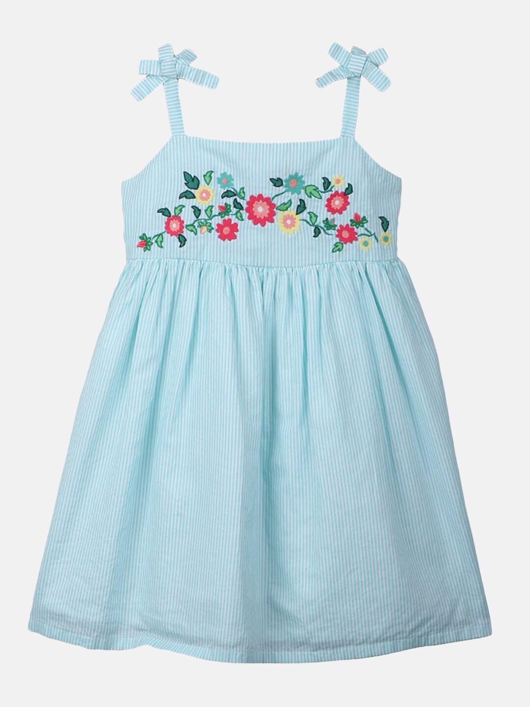 

Beebay Green & White Striped & Embroidered Dress