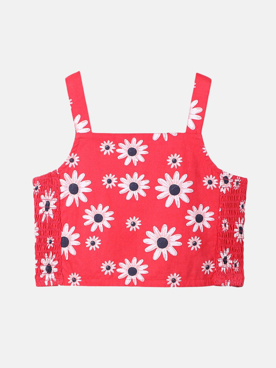 

Beebay Girls Red Floral Print Crop Cut -Out Detail Pure Cotton Top