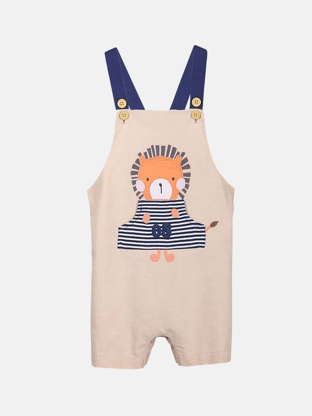 

Beebay Boys Beige & Blue Lion Applique Oxford Cotton Dungaree