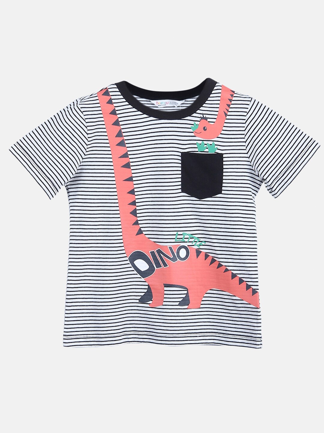 

Beebay Boys White Striped Pure Cotton T-shirt