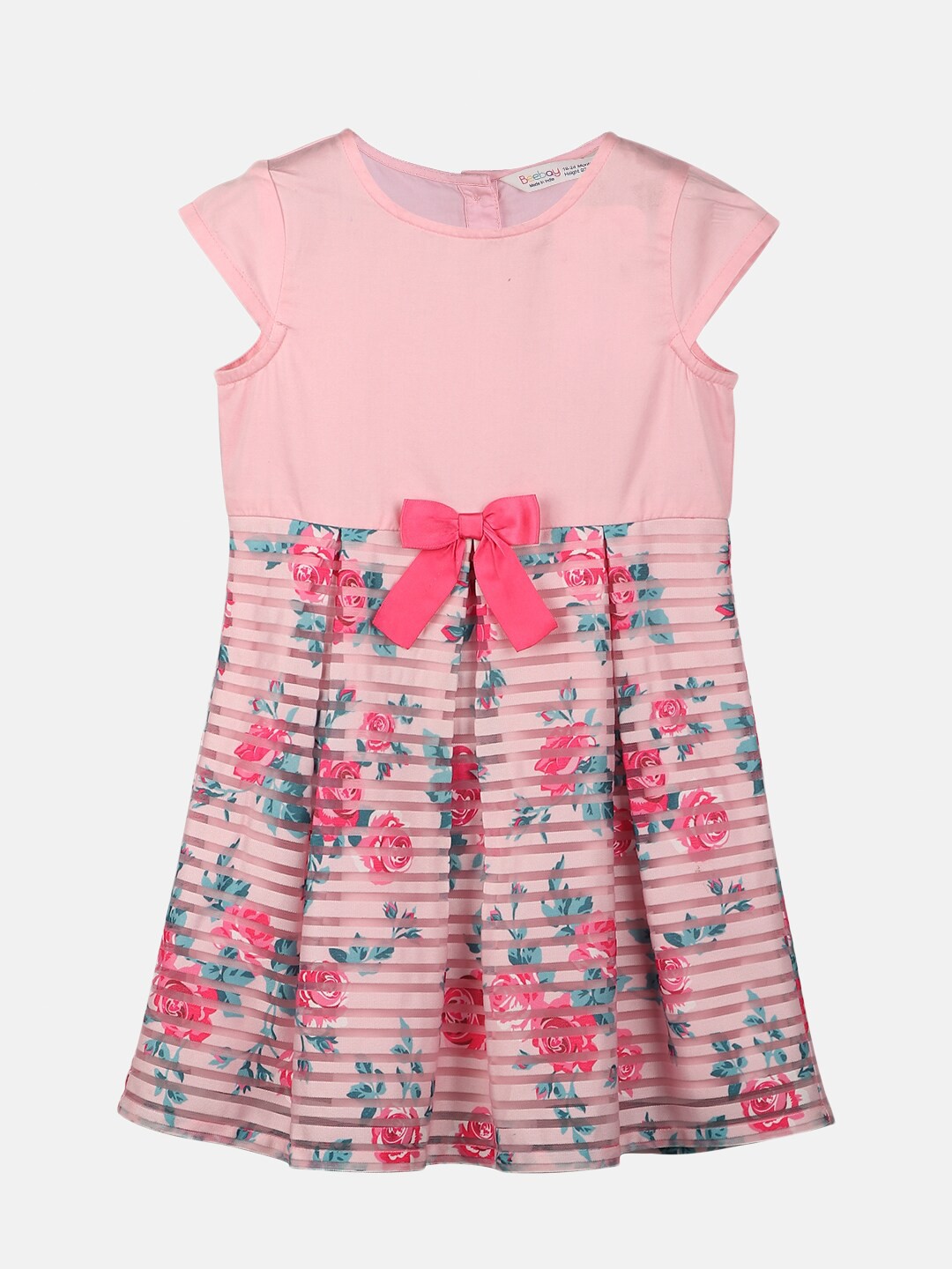 

Beebay Girls Pink Floral Printed Cotton A-Line Dress