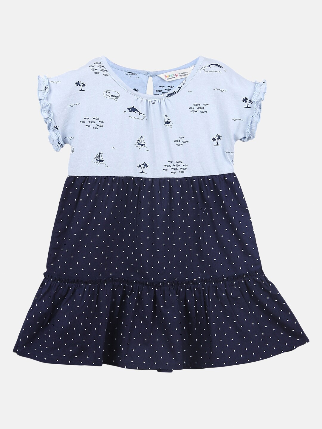 

Beebay Blue & White Polka Dots Printed A-Line Dress
