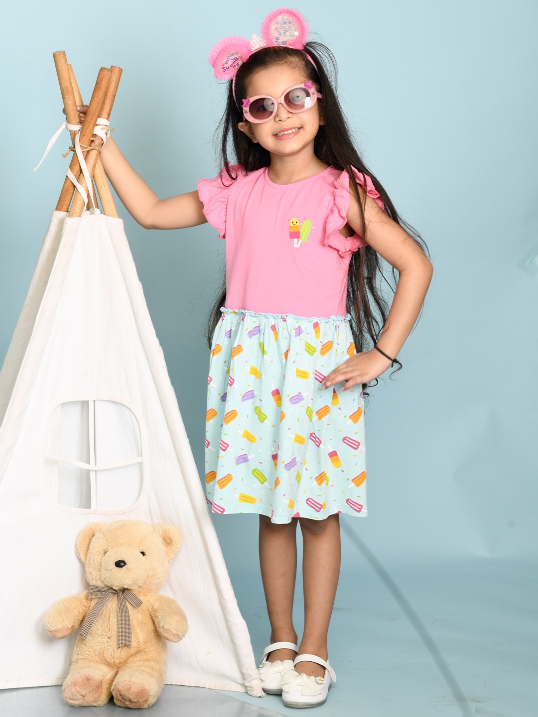 

Beebay Infant Girls Pink & Turquoise Blue Cotton Dress