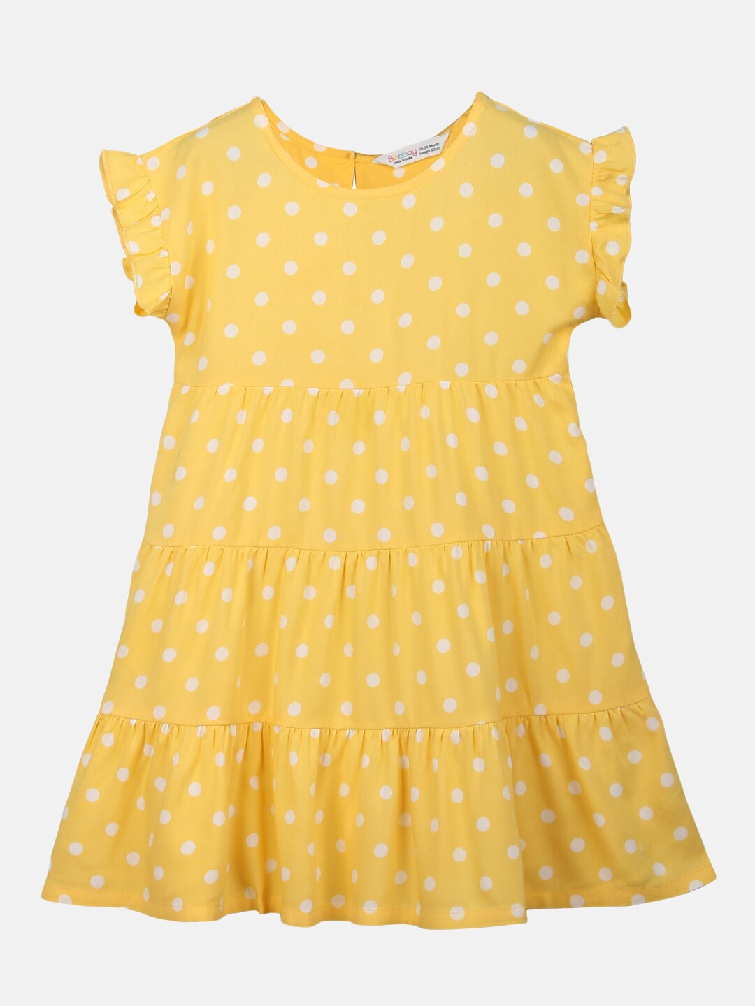 

Beebay Girls Yellow A-Line Polka Dot Printed Tiered Dress