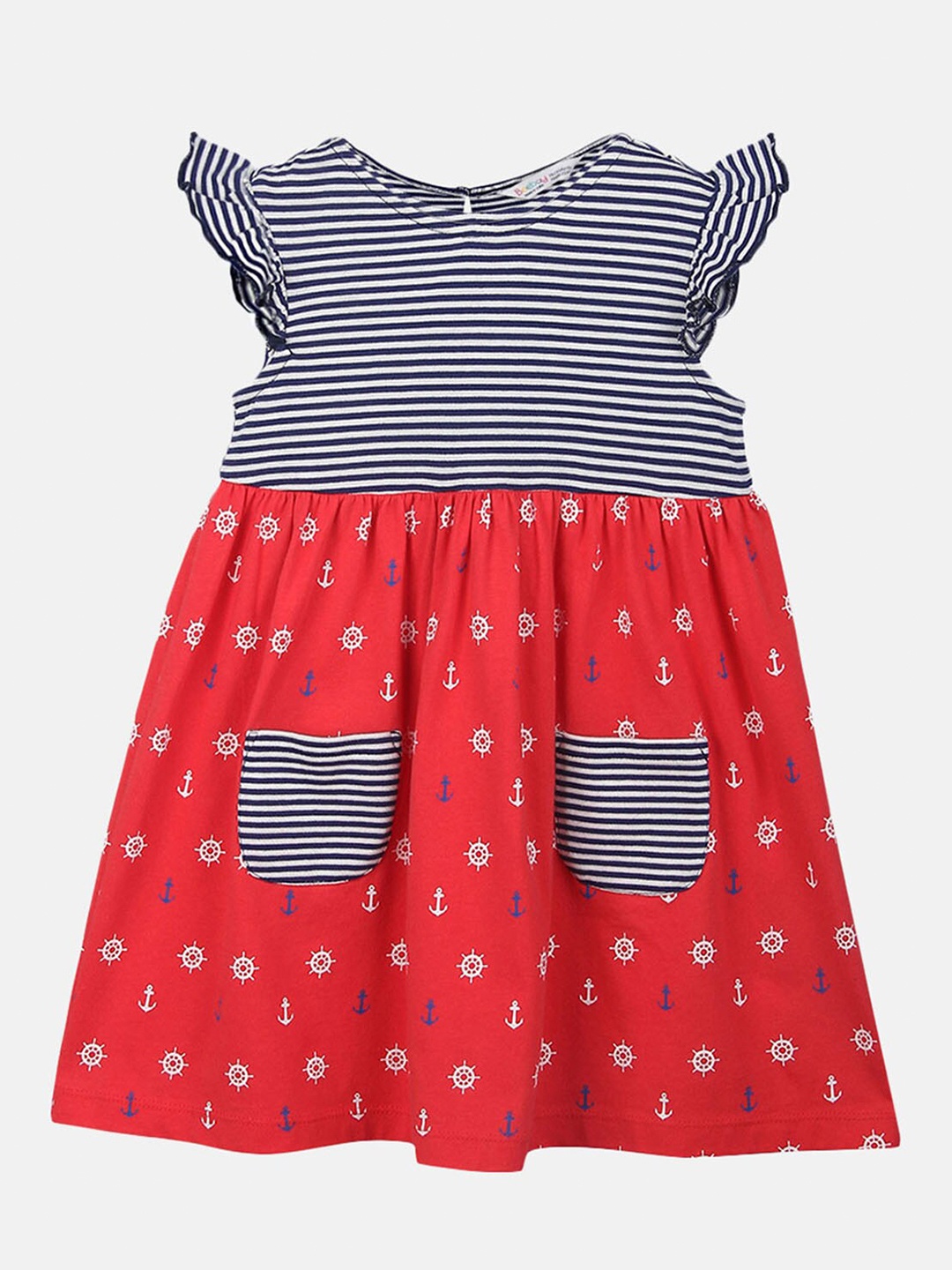

Beebay Red & Black Striped Cotton A-Line Dress