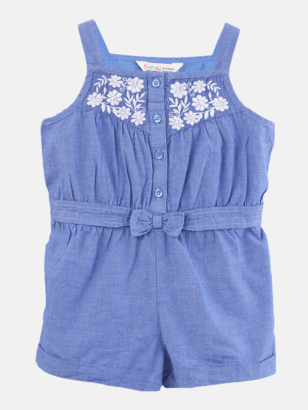 

Beebay Girls Blue & White Embroidered Cotton Jumpsuit