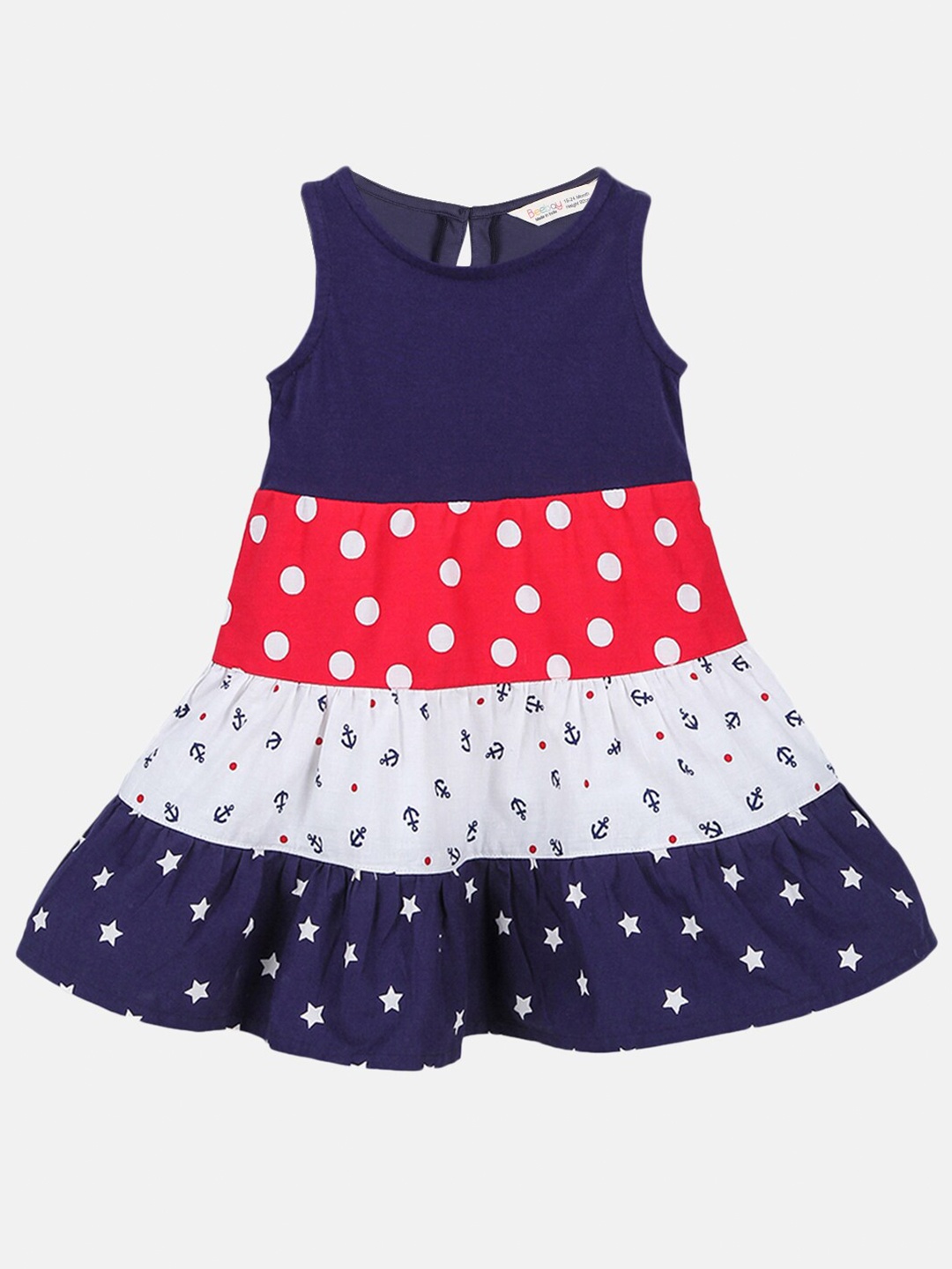 

Beebay Girls Navy Blue Printed A-Line Tiered Dress