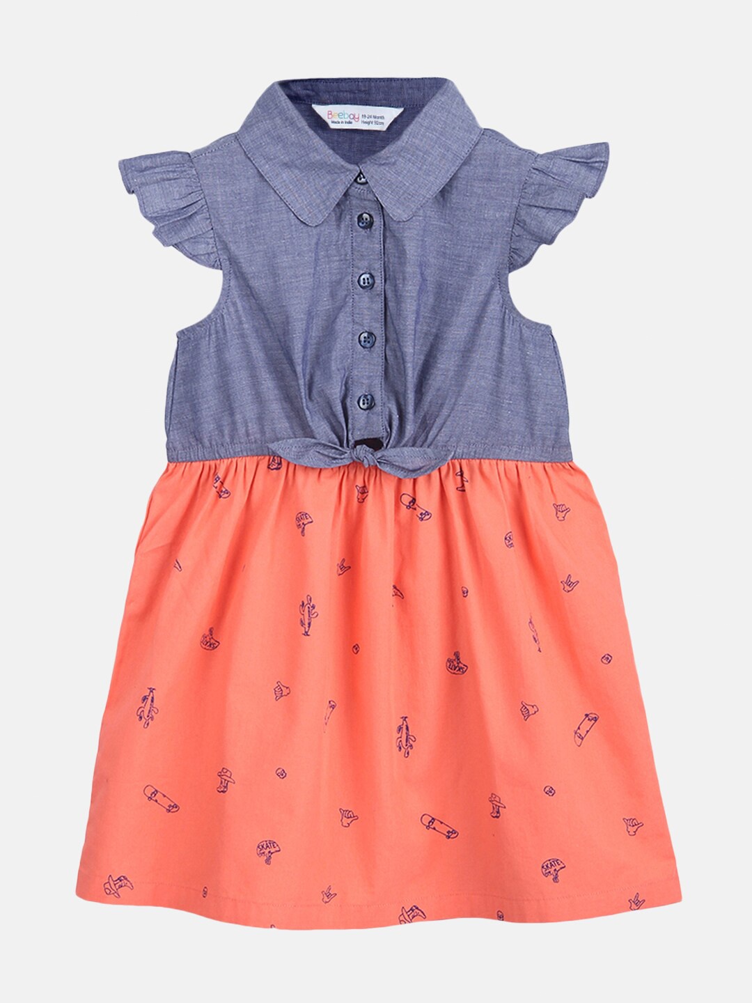 

Beebay Girls Orange & Grey Colorblocked With Tie Knot Fit & Flare Dress