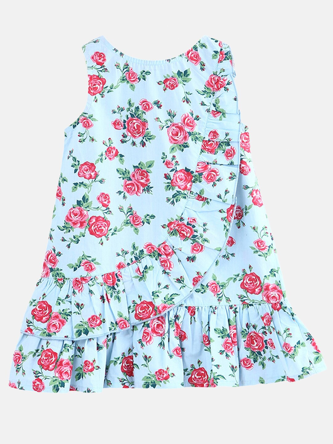 

Beebay Girls Blue & Pink Floral Printed Cotton A-Line Dress