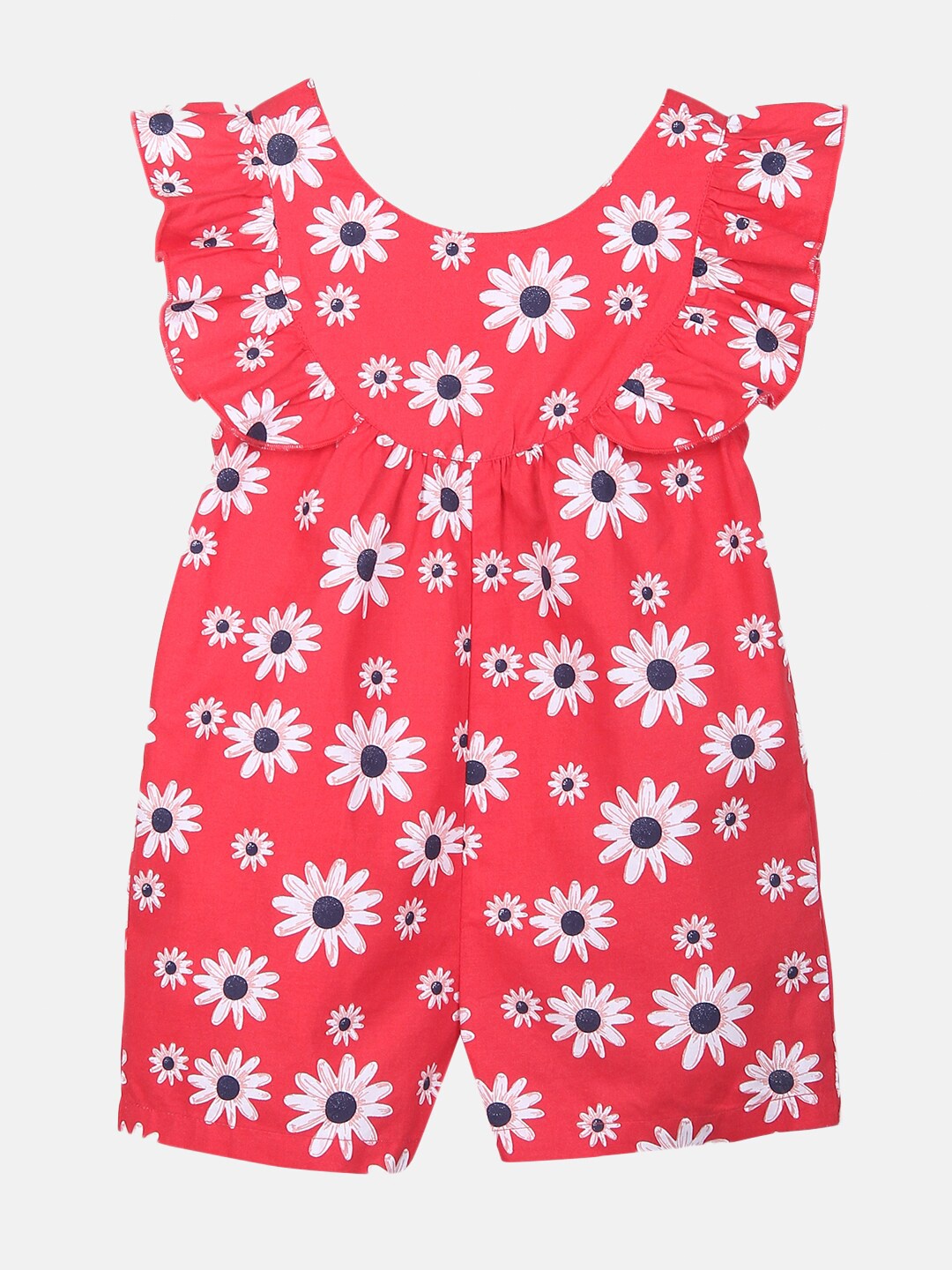 

Beebay Girls Red & White Printed Ruffle Rompers