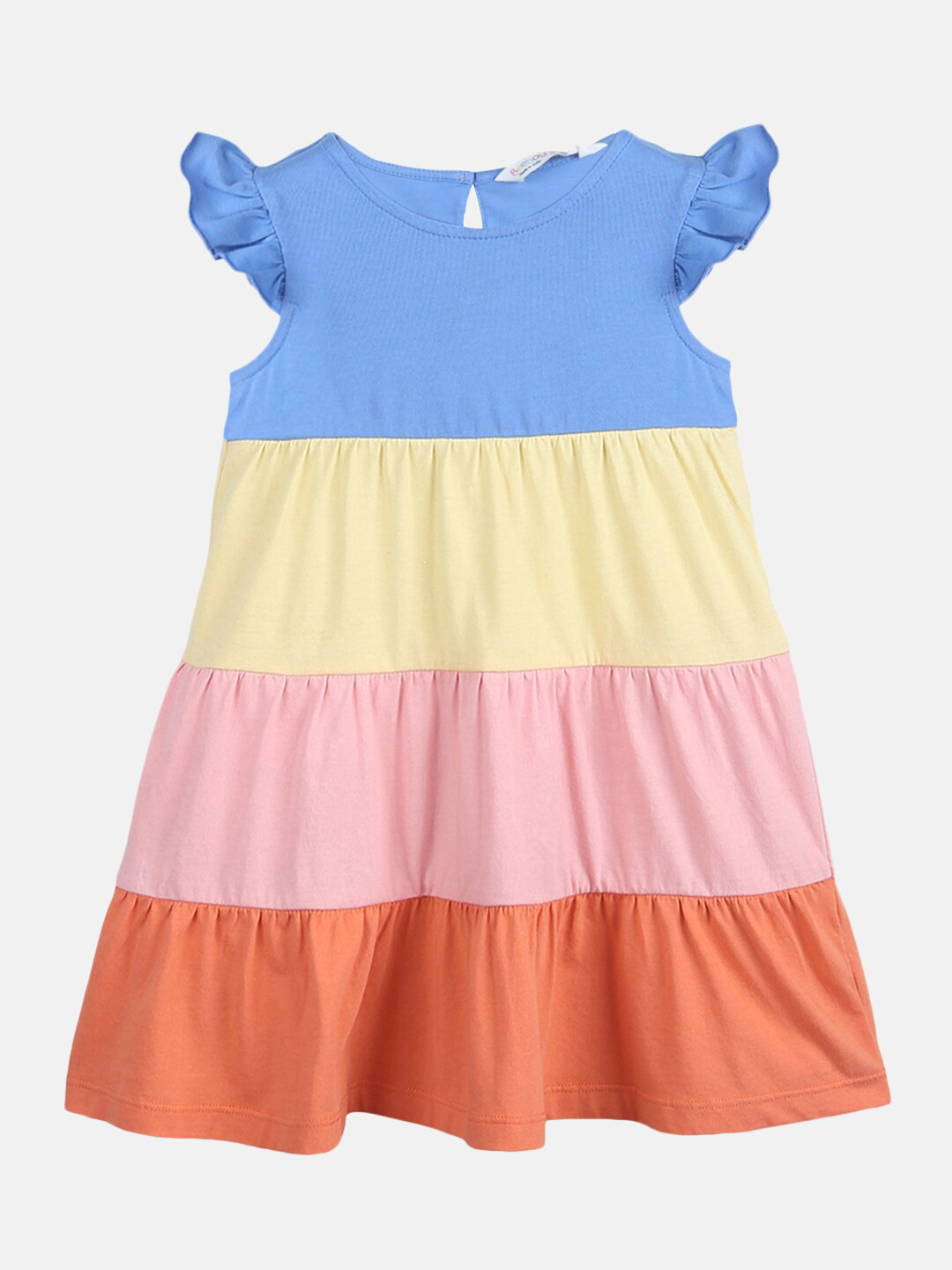 

Beebay Girls Multicoloured Colourblocked Tiered A-Line Dress, Multi