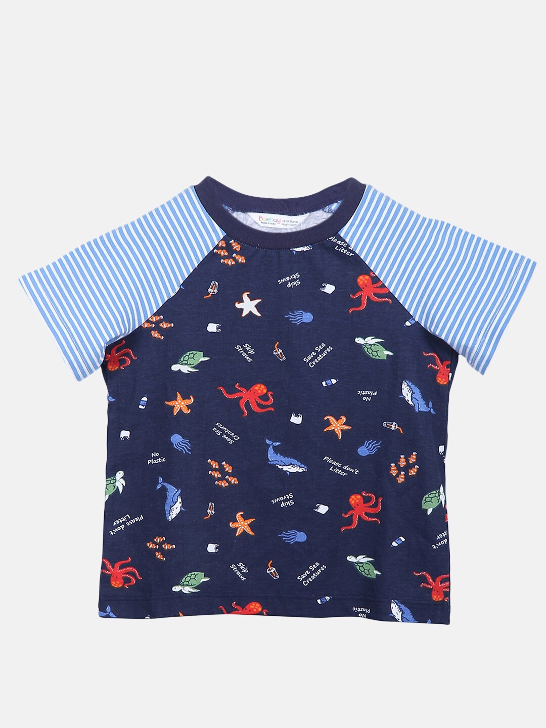 

Beebay Boys Navy Blue Printed Pure Cotton T-shirt