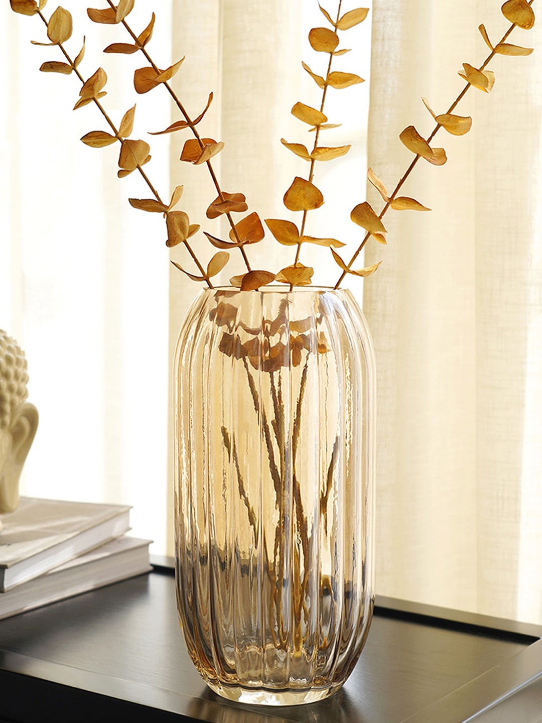 

Pure Home and Living Brown Ribbed Glass Vase