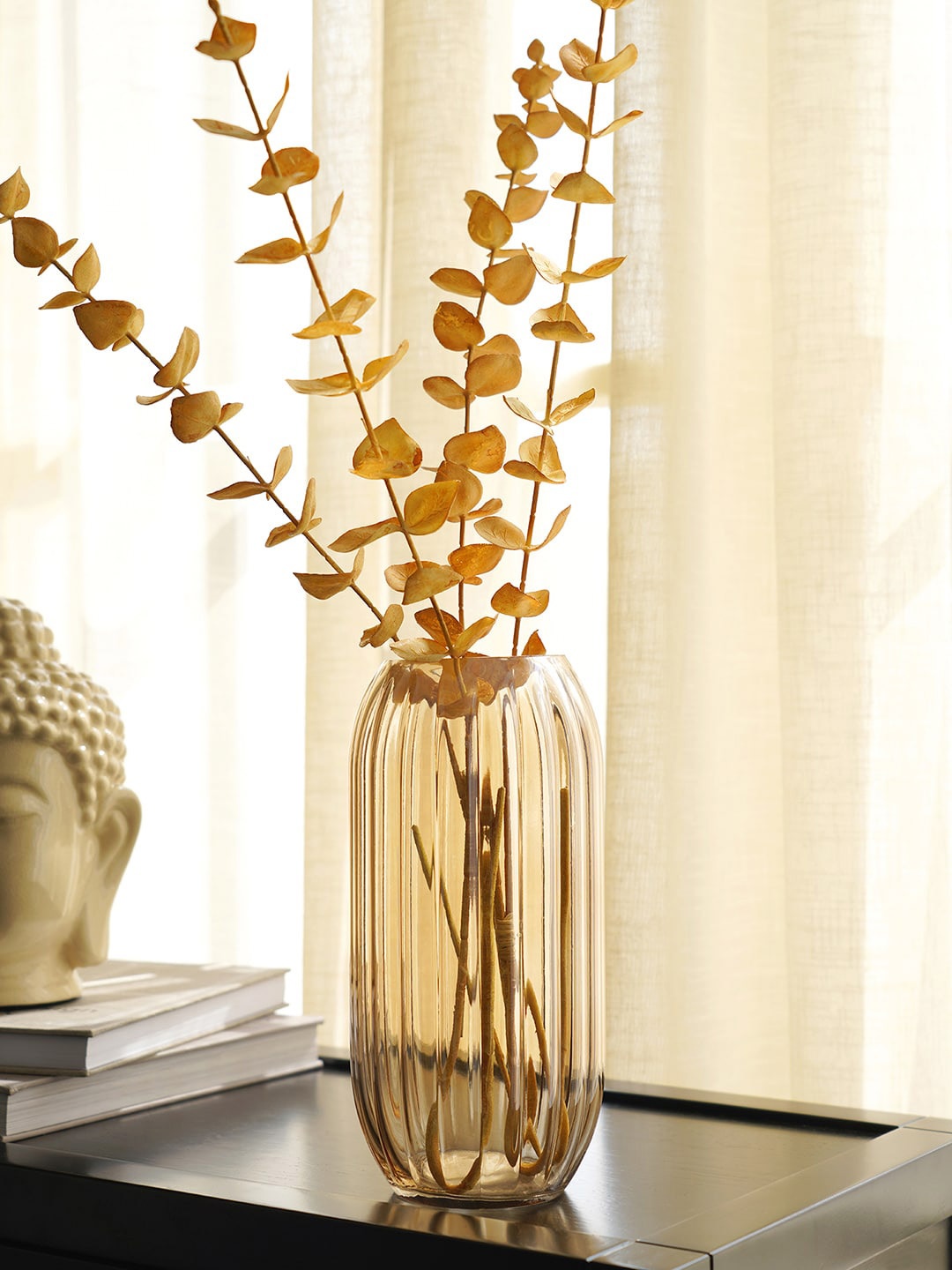 

Pure Home and Living Brown Ribbed Glass Vase