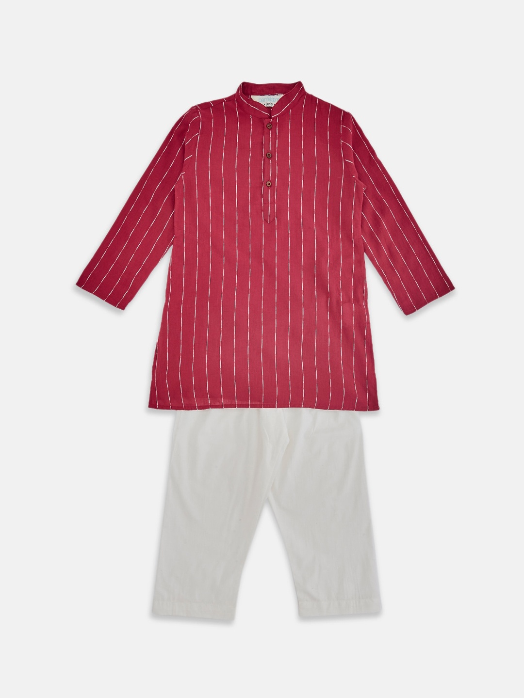 

indus route by Pantaloons Boys Red Striped Pure Cotton Kurta with Pyjamas