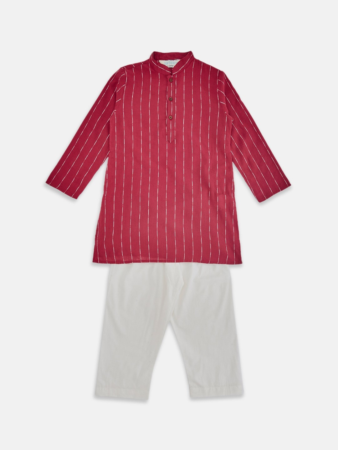 

indus route by Pantaloons Boys Red Striped Pure Cotton Kurta with Pyjamas