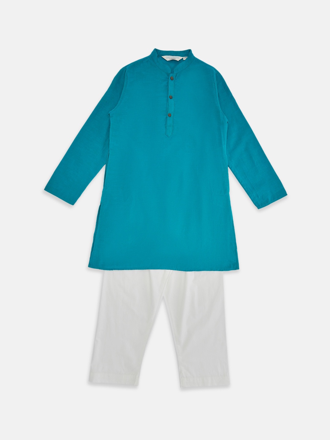 

indus route by Pantaloons Boys Turquoise Blue Pure Cotton Kurta with Pyjamas