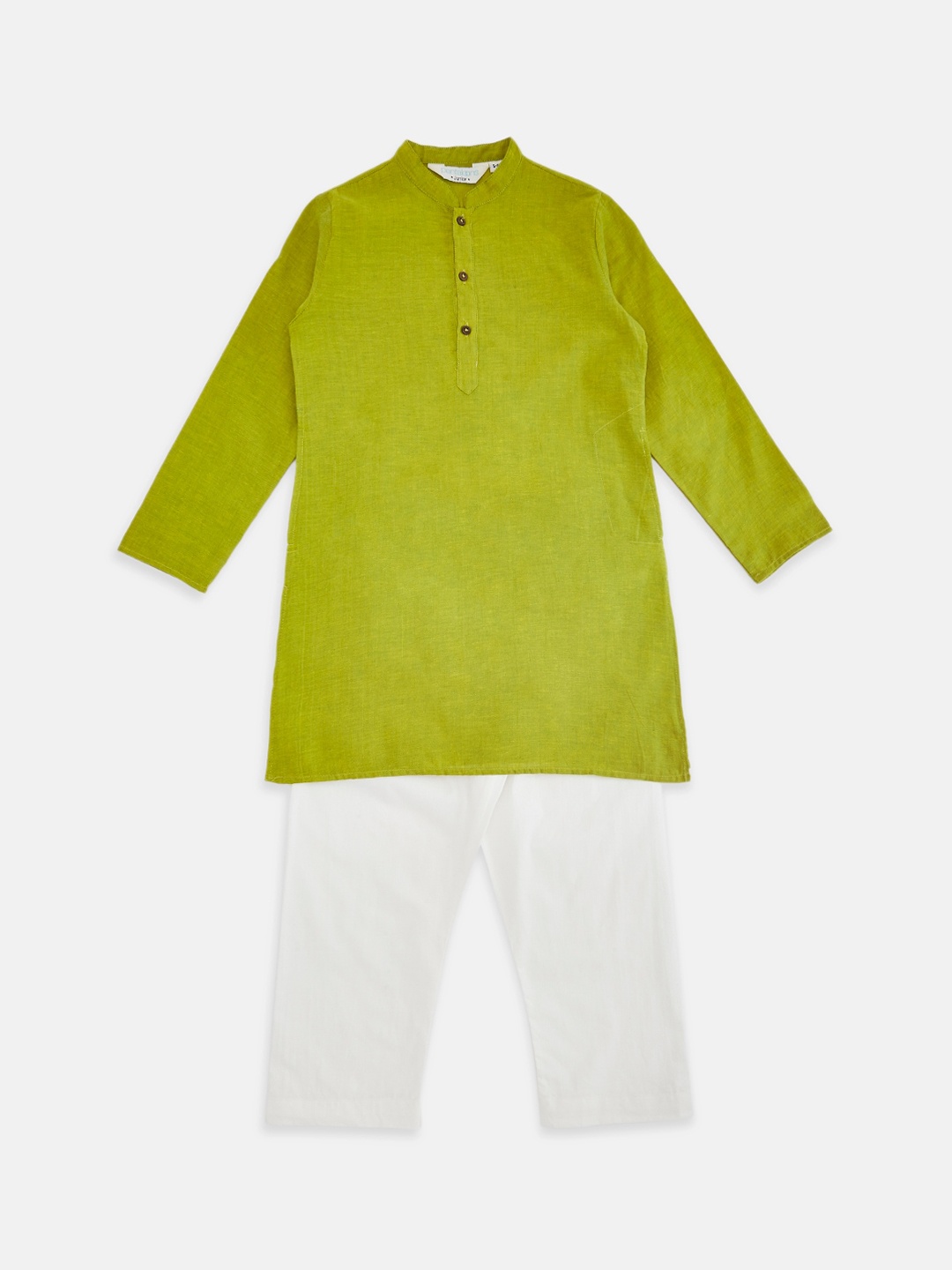 

indus route by Pantaloons Boys Lime Green Pure Cotton Kurta with Pyjamas