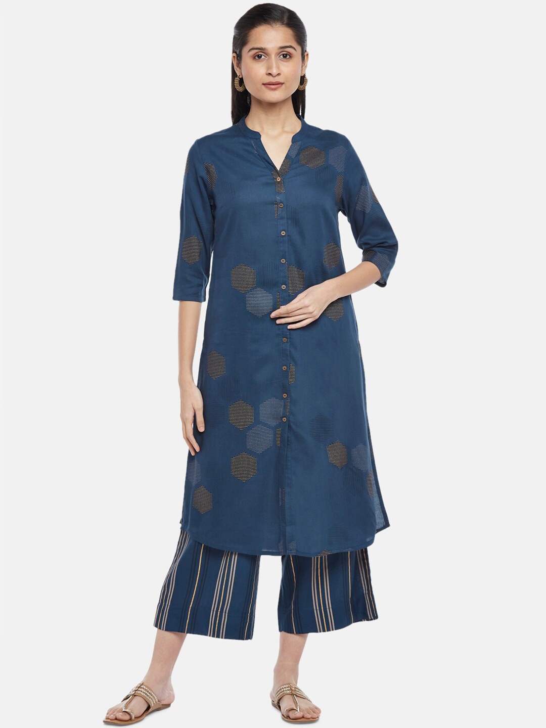

RANGMANCH BY PANTALOONS Women Navy Blue Kurti with Trousers