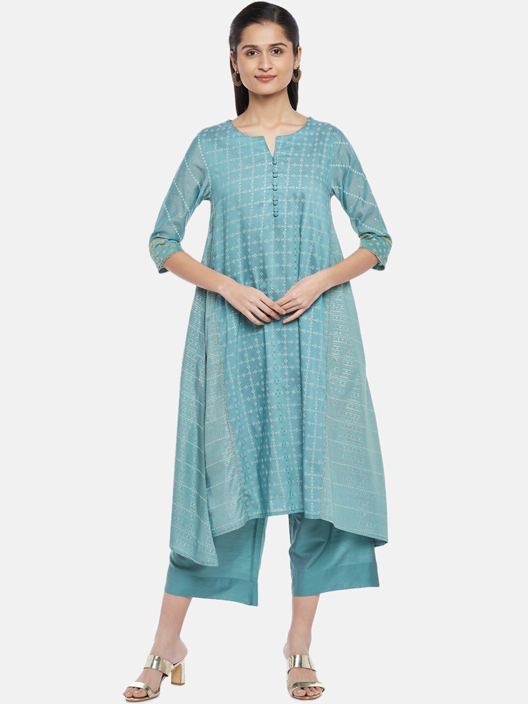 

RANGMANCH BY PANTALOONS Women Green Ethnic Motifs Printed Kurti with Trousers & With Dupatta