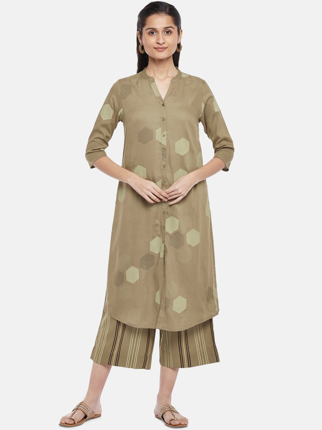 

RANGMANCH BY PANTALOONS Women Brown Ethnic Motifs Kurti with Trousers