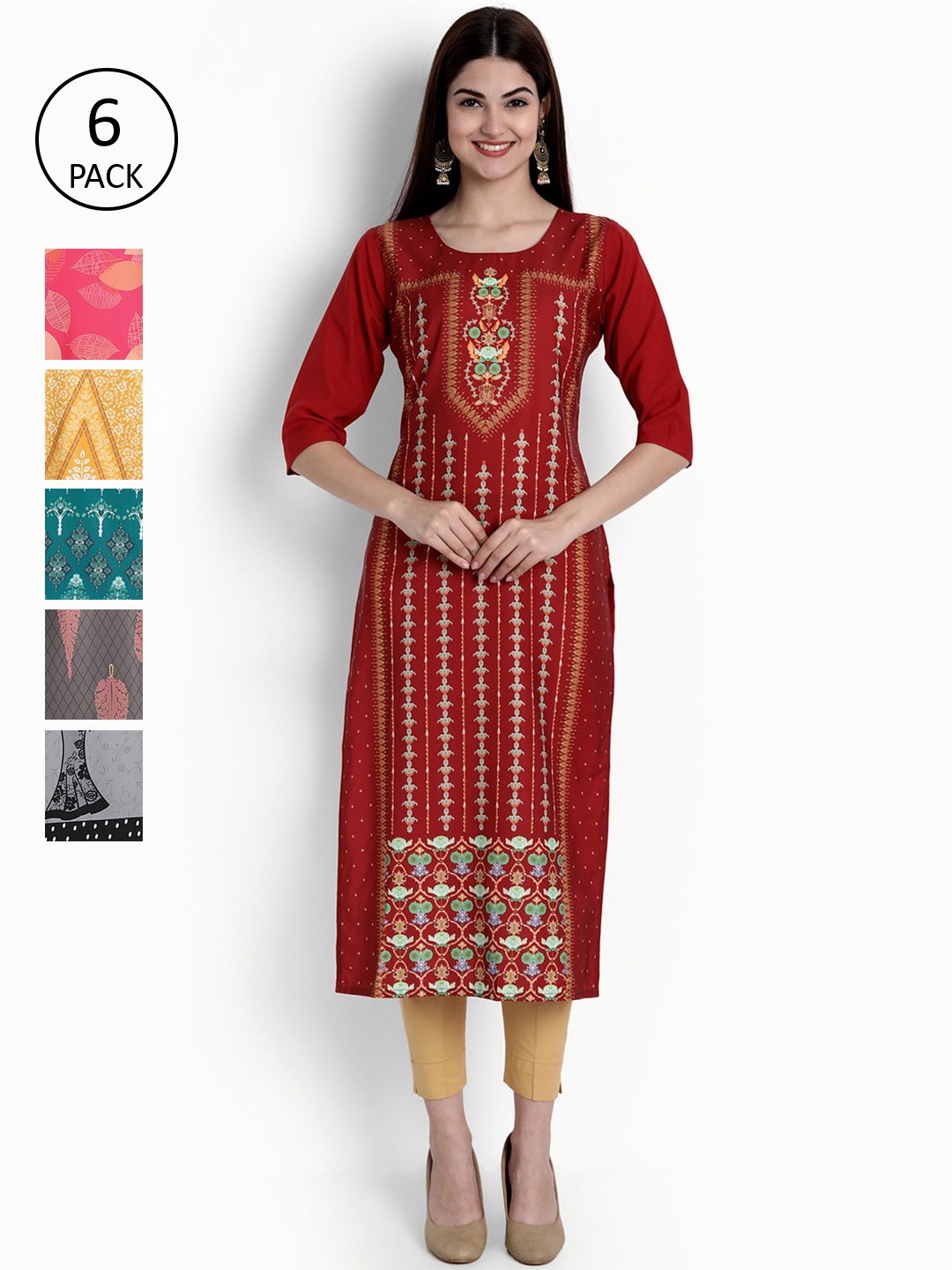 

Ethnic basket Women Maroon & Yellow Ethnic Motifs Printed Crepe Kurta