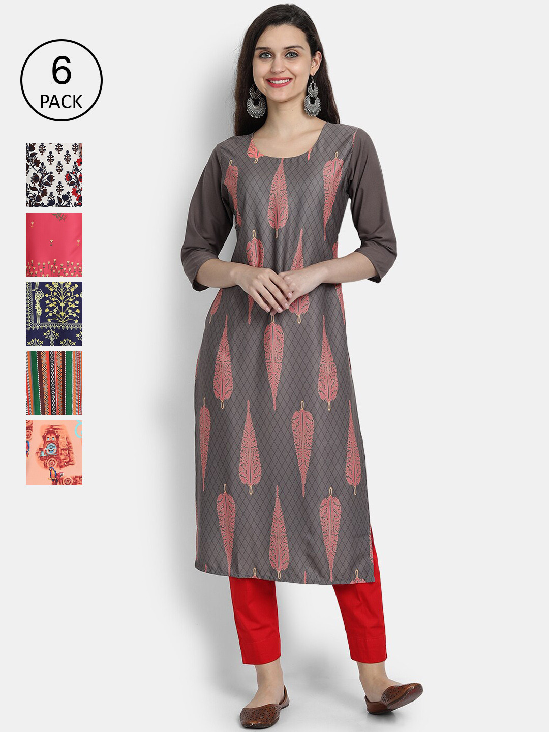 

Ethnic basket Women Pack of 6 Multicoloured Floral Printed Crepe Kurta, Multi