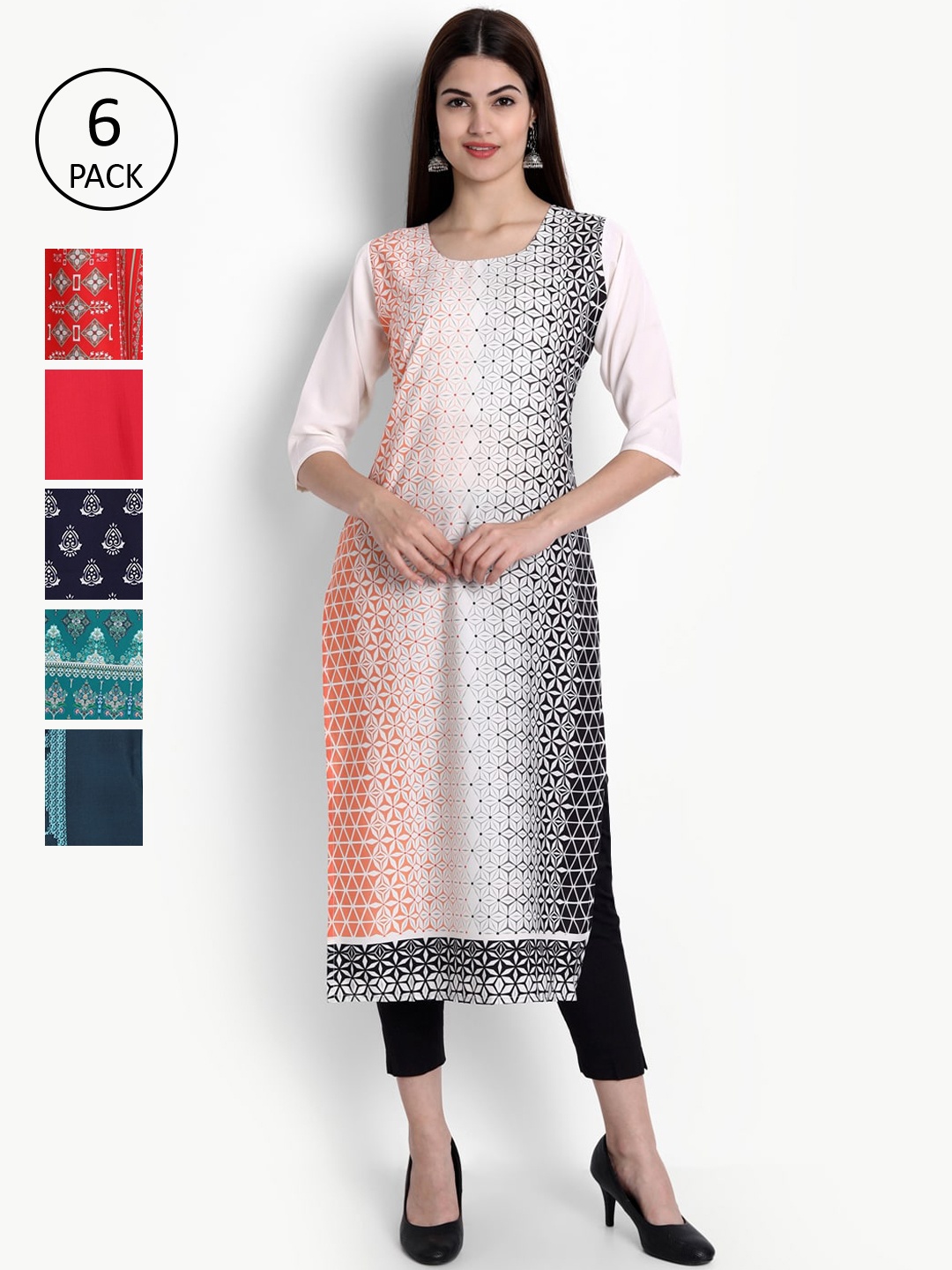 

Ethnic basket Women Pack of 6 Multicoloured Floral Printed Crepe Kurta, Multi