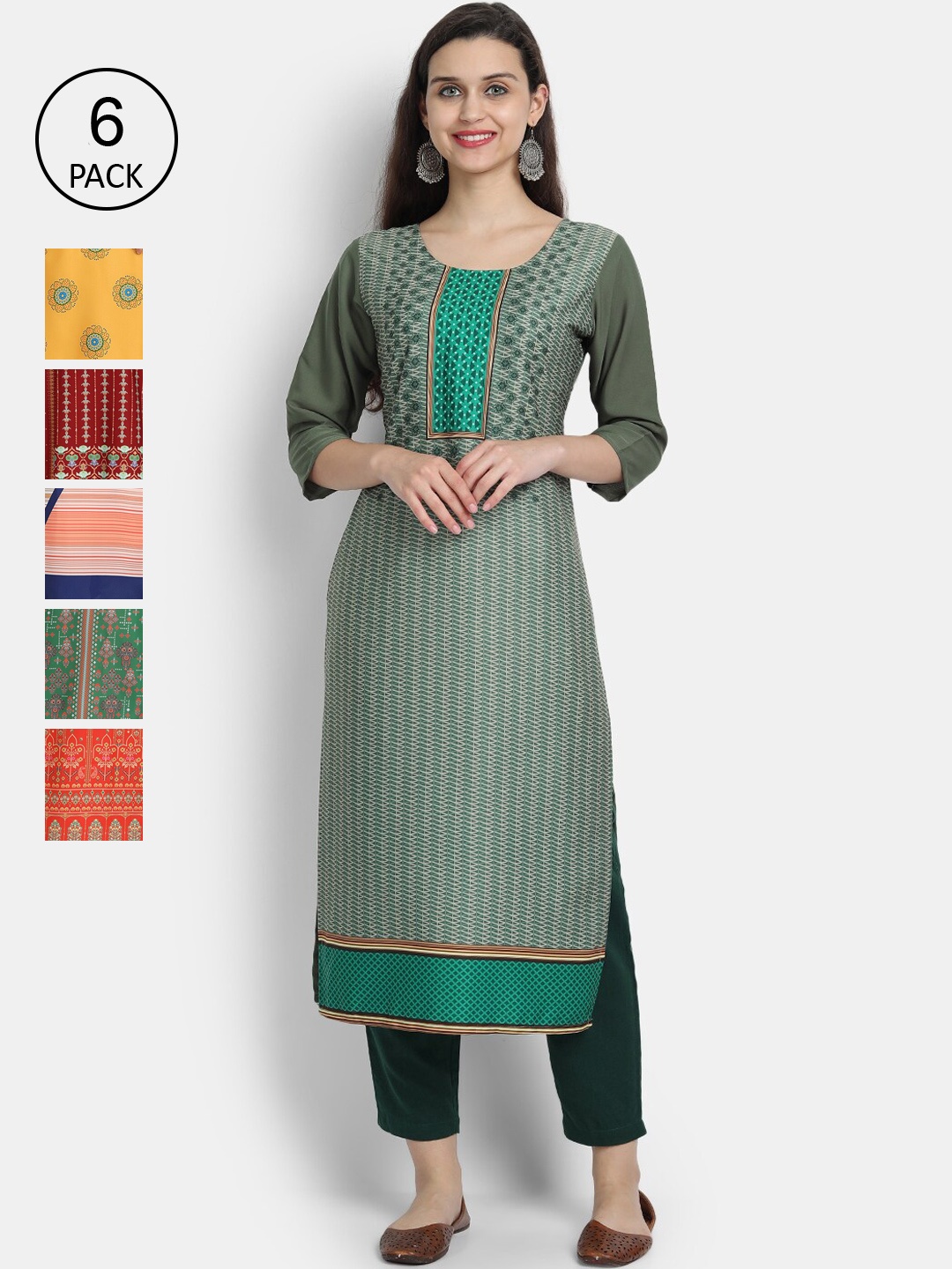 

Ethnic basket Women Multicoloured Ethnic Motifs Printed Mirror Work Crepe Kurta, Multi