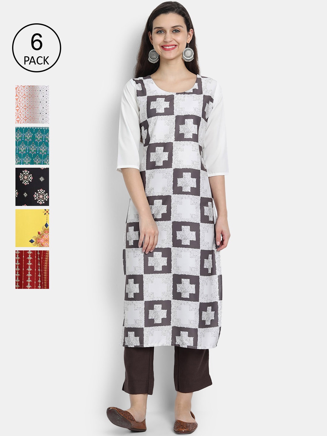 

Ethnic basket Women Multicoloured Geometric Checked Flared Sleeves Gotta Patti Crepe Kurta, Multi