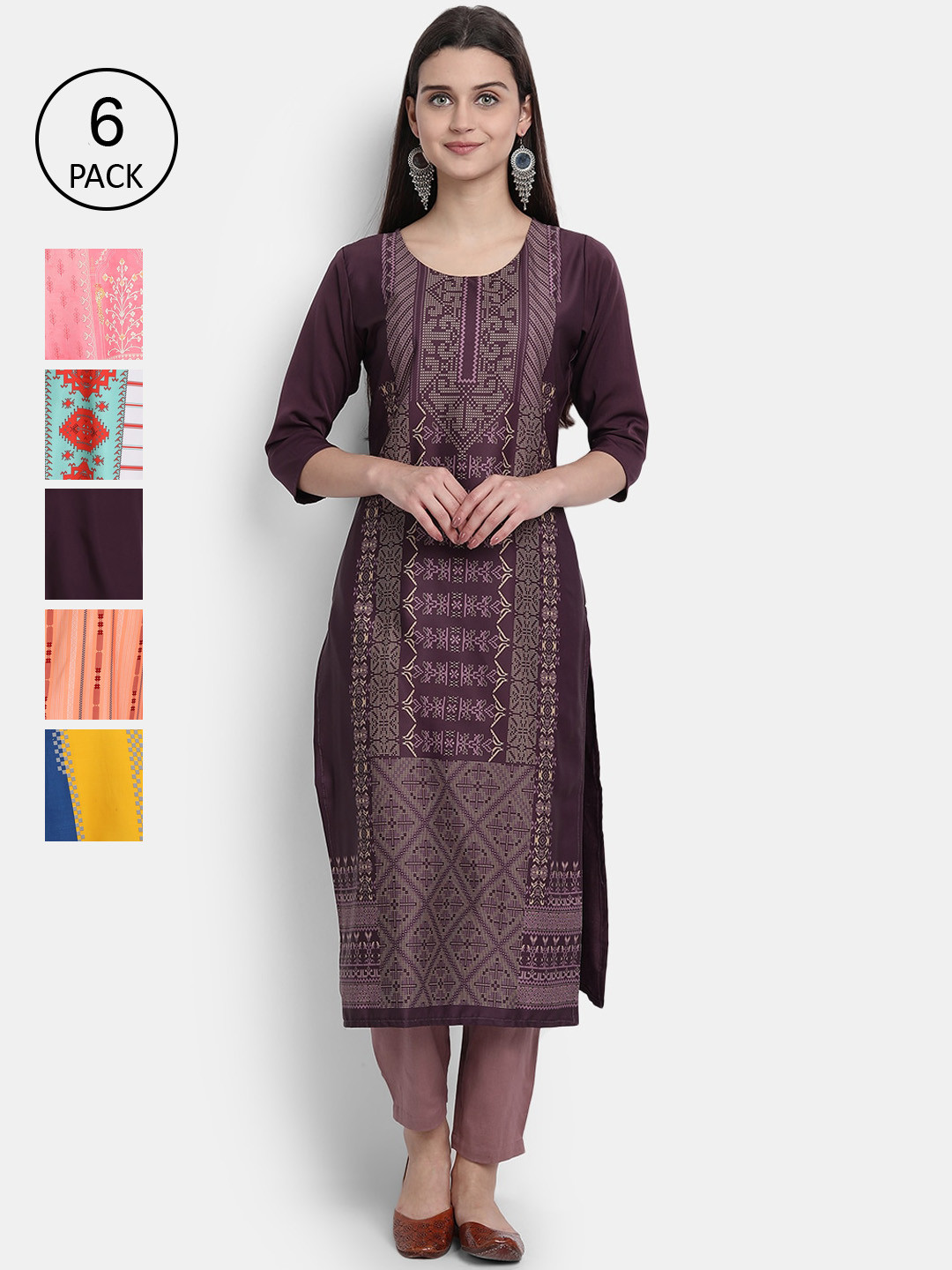 

Ethnic basket Women Multicoloured Ethnic Motifs Printed Chikankari Crepe Kurta, Multi