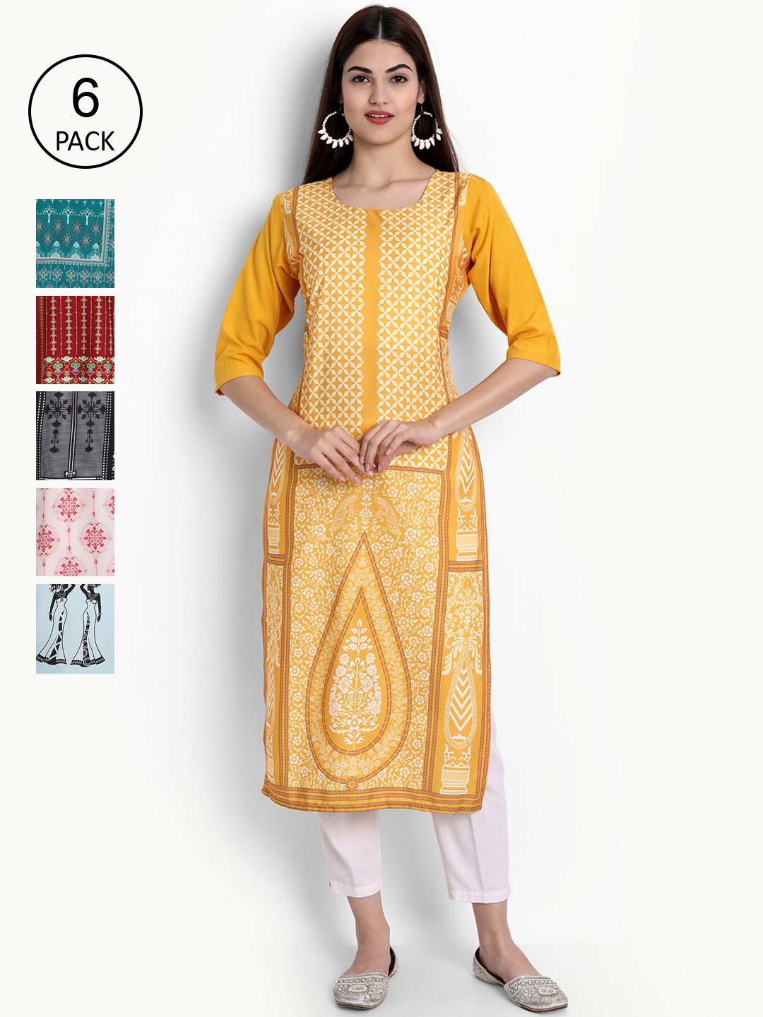 

Ethnic basket Women Multicoloured Floral Embroidered Keyhole Neck Mirror Work Crepe Kurta, Multi