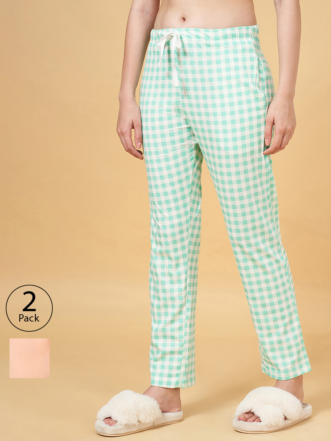 

Dreamz by Pantaloons Women Pink & Blue Set Of 2 Pure Cotton Lounge Pants