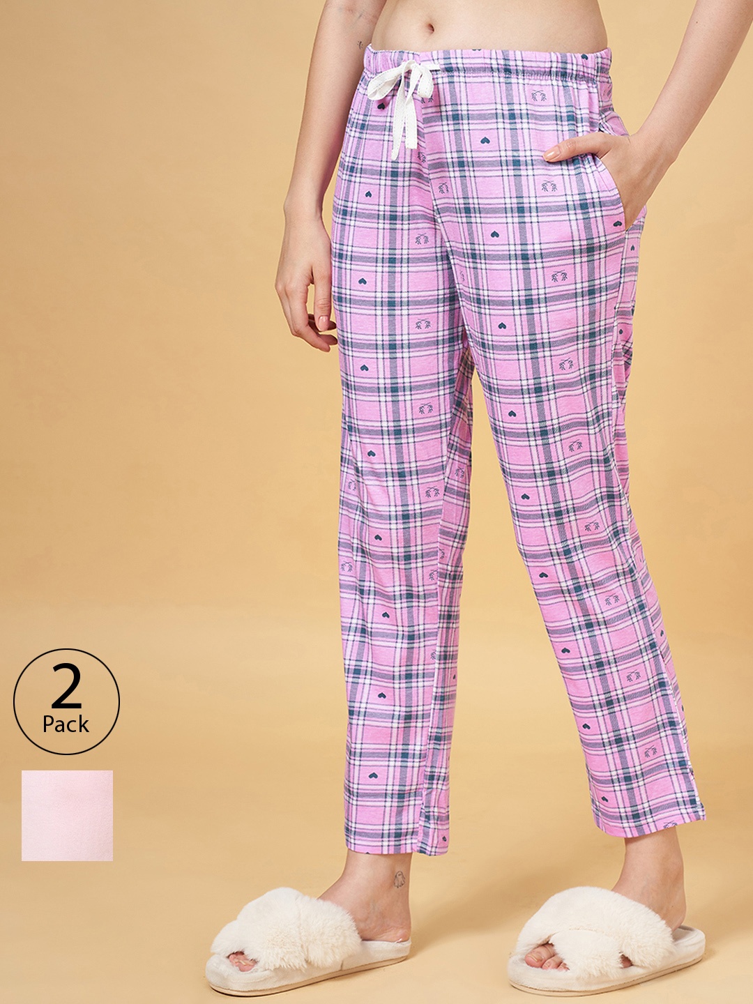 

Dreamz by Pantaloons Women Pack of 2 Pure Cotton Lounge Pants, Pink