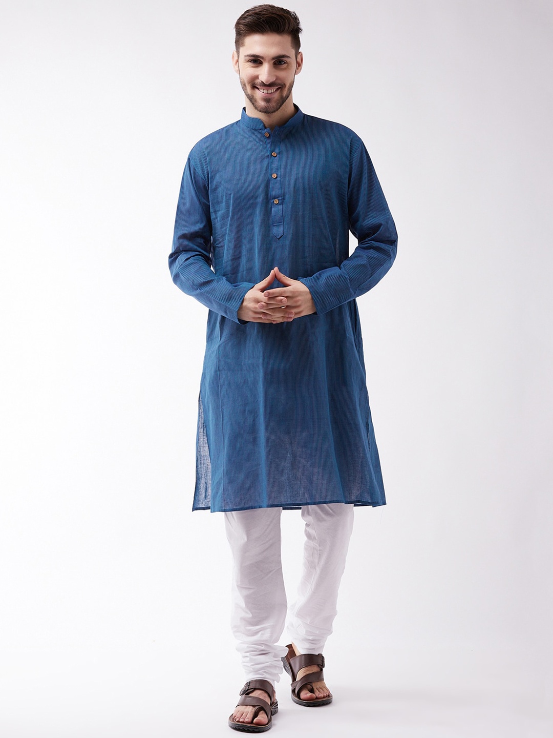 

SHVAAS by VASTRAMAY Men Blue Pure Cotton Sustainable Kurta with Pyjamas
