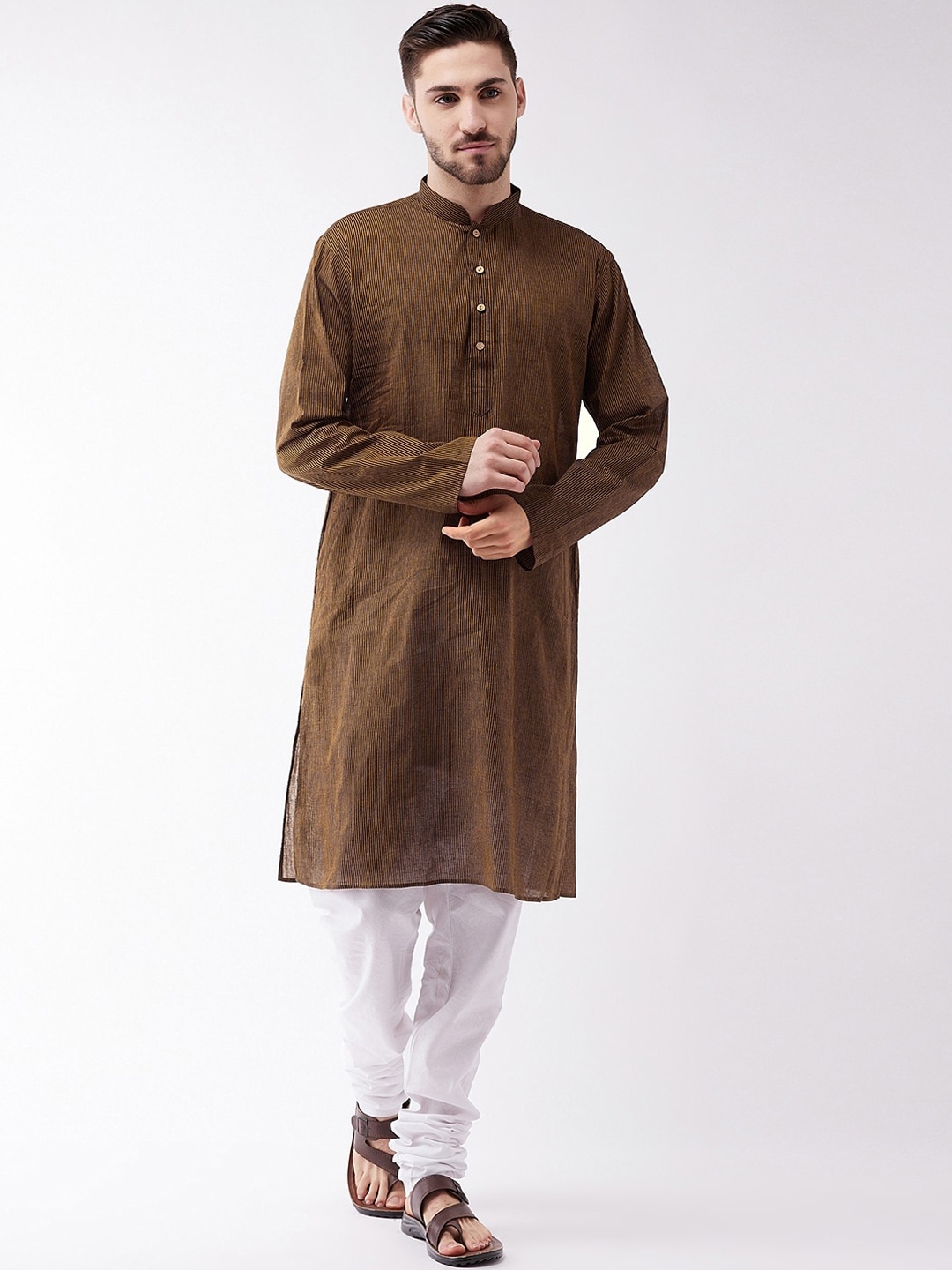 

SHVAAS by VASTRAMAY Men Coffee Brown Pure Cotton Sustainable Kurta with Pyjamas