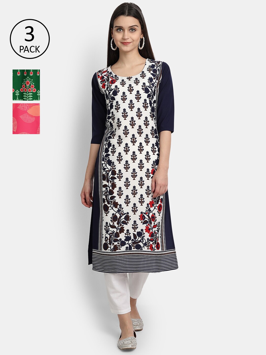 

Ethnic basket Women Pack of 3 Digital Printed Crepe Kurta, Pink