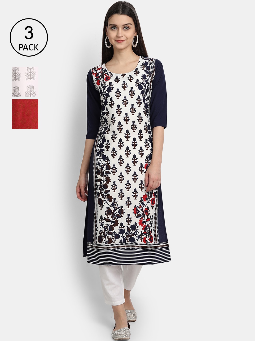 

Ethnic basket Women Pack of 3 Black & White Ethnic Motifs Printed Crepe Kurtas