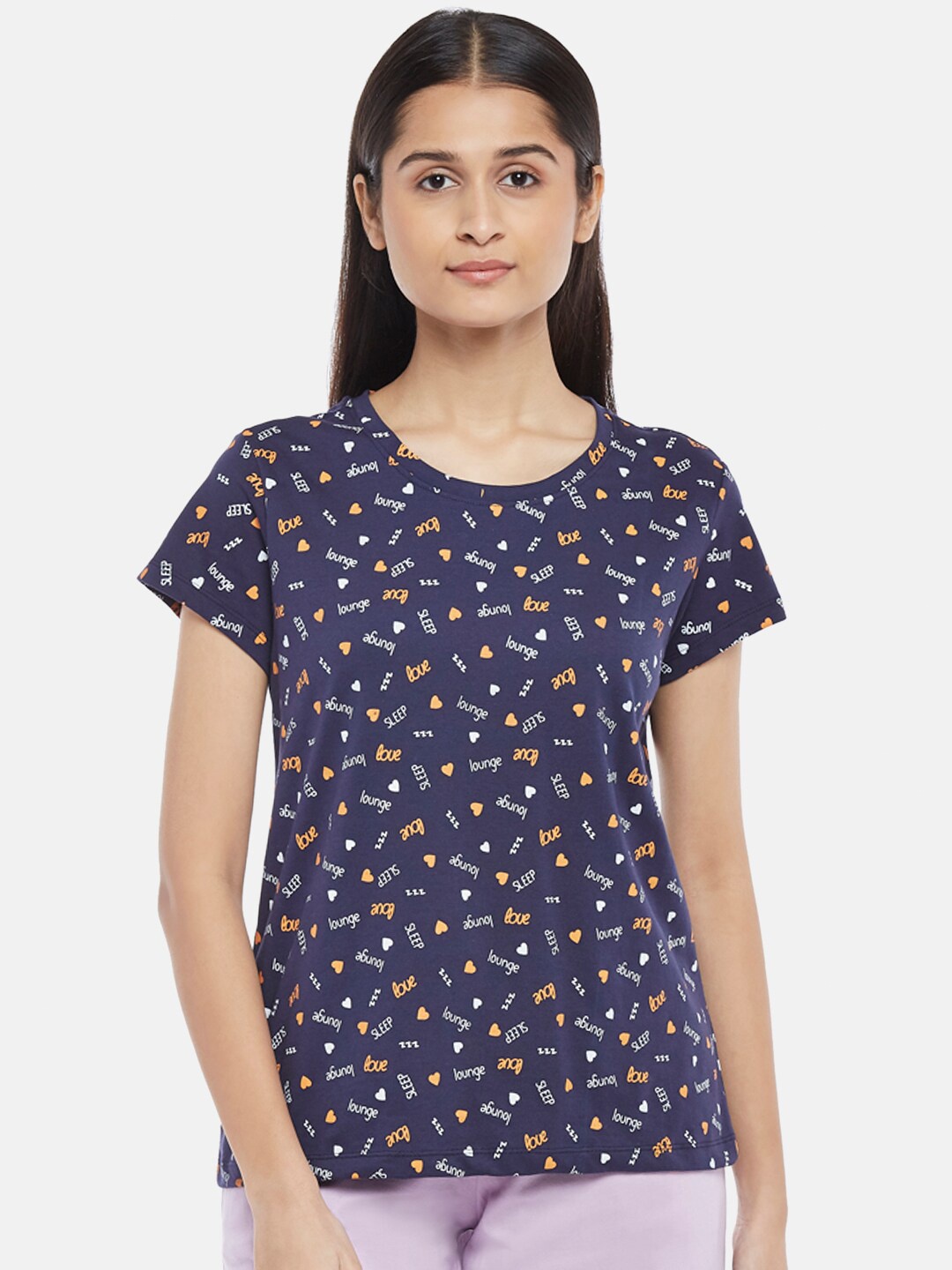 

Dreamz by Pantaloons Navy Blue Floral Cotton Print Lounge tshirt