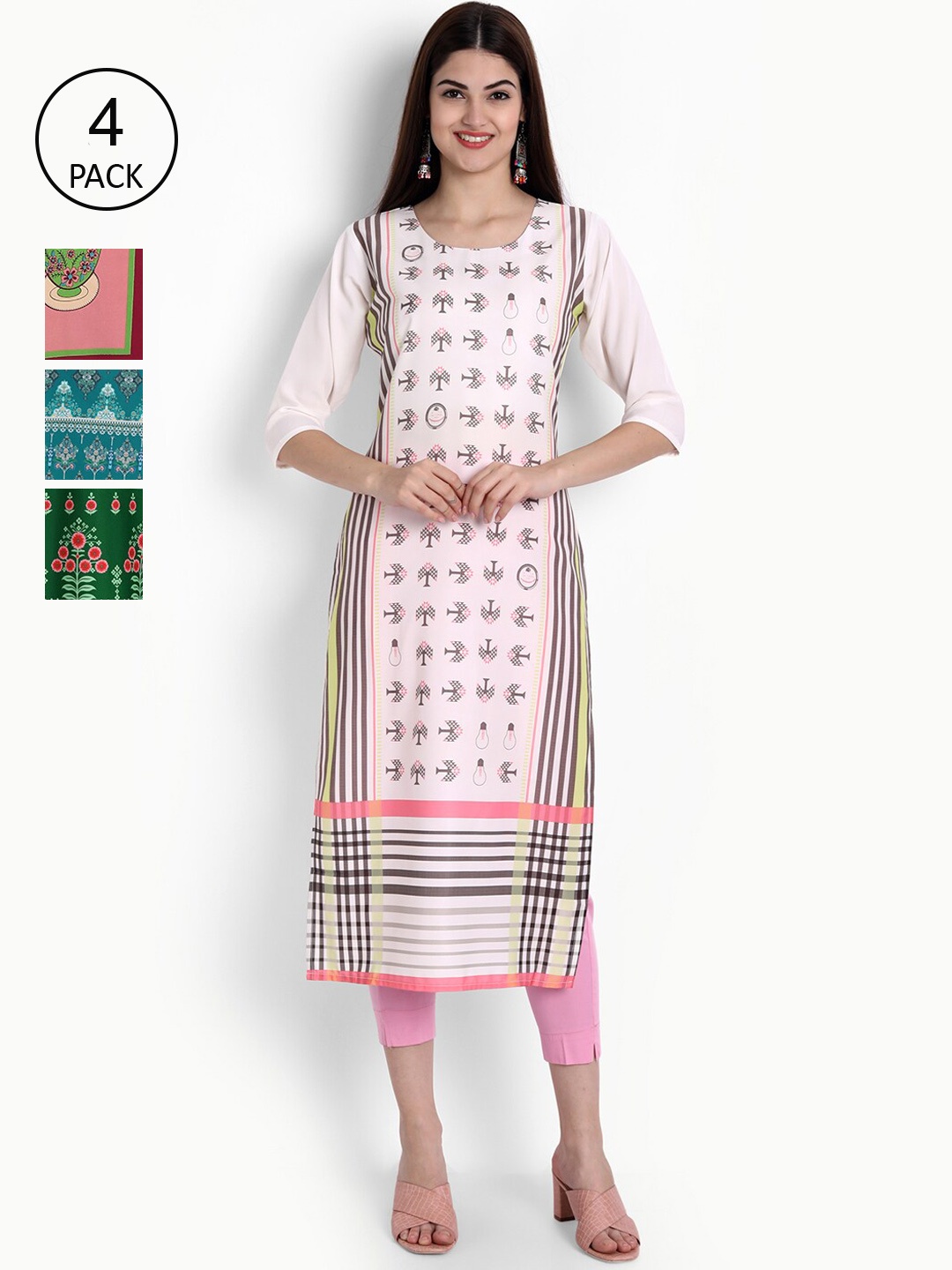 

Ethnic basket Women Multicoloured Quirky Printed Crepe Kurta, Multi