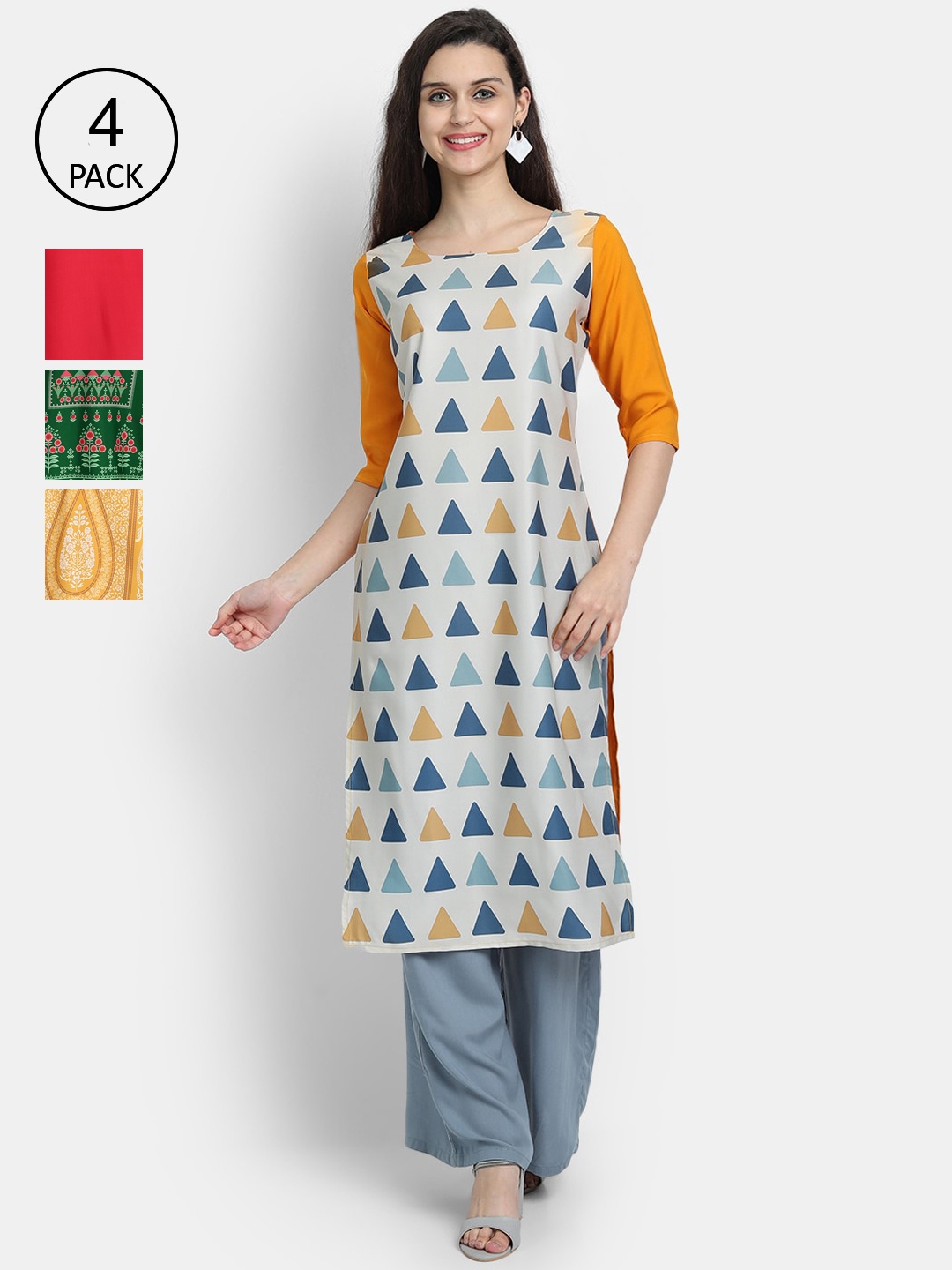 

Ethnic basket Women Pack of 4 Digital Printed Straight Kurtas, Off white