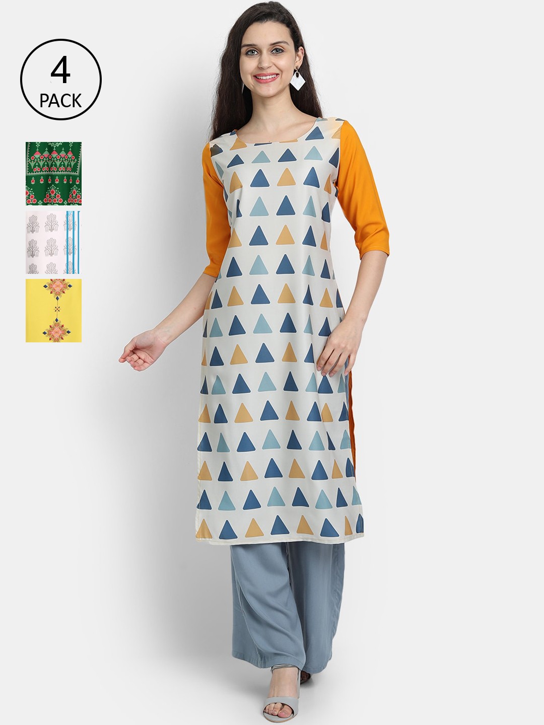 

Ethnic basket Women Pack Of 4 Digital Printed Crepe Kurta, Green