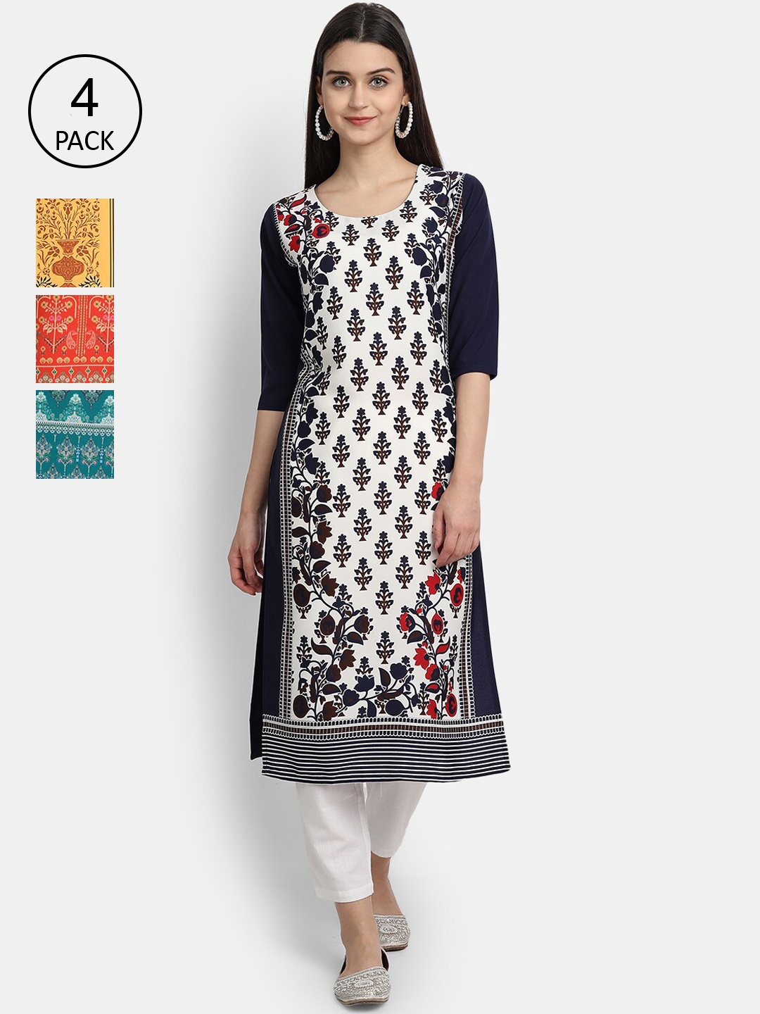 

Ethnic basket Women Pack of 4 Digital Printed Crepe Kurta, Yellow